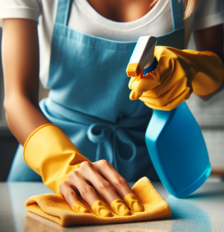 A woman professional house cleaner maid house cleaning littleton co. Wiping kitchen countertop Humble House Cleaning Littleton Colorado