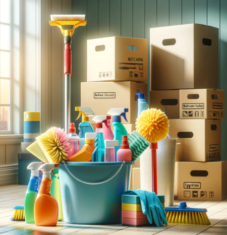 move-out-cleaning-cherry-hills-village-co Boxes and cleaning supplies to represent move out cleaning Cherry Hills Village CO. Humble House Cleaning Cherry Hills Village CO