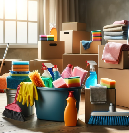 move-out-cleaning-columbine-co Boxes and cleaning supplies to represent move out cleaning Columbine CO. Humble House Cleaning Columbine CO