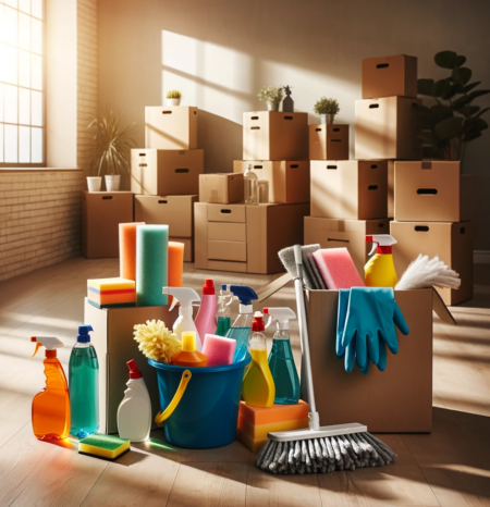 move-out-cleaning-ken-caryl-co Boxes and cleaning supplies to represent move out cleaning Ken Caryl CO. Humble House Cleaning Ken Caryl CO