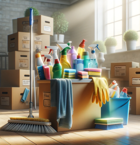 move-out-cleaning-lone-tree-co Boxes and cleaning supplies to represent move out cleaning Lone Tree CO. Humble House Cleaning Lone Tree CO