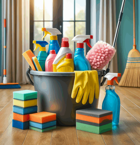 move-in-cleaning-orlando-west-fl House cleaning supplies in a newly moved into home to represent move in cleaning Orlando West FL. Provided by Humble House Cleaning Orlando West FL